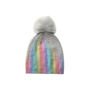 ADRIENNE LANDAU Metallic Beanie Rainbow Hat Grey Size One Size